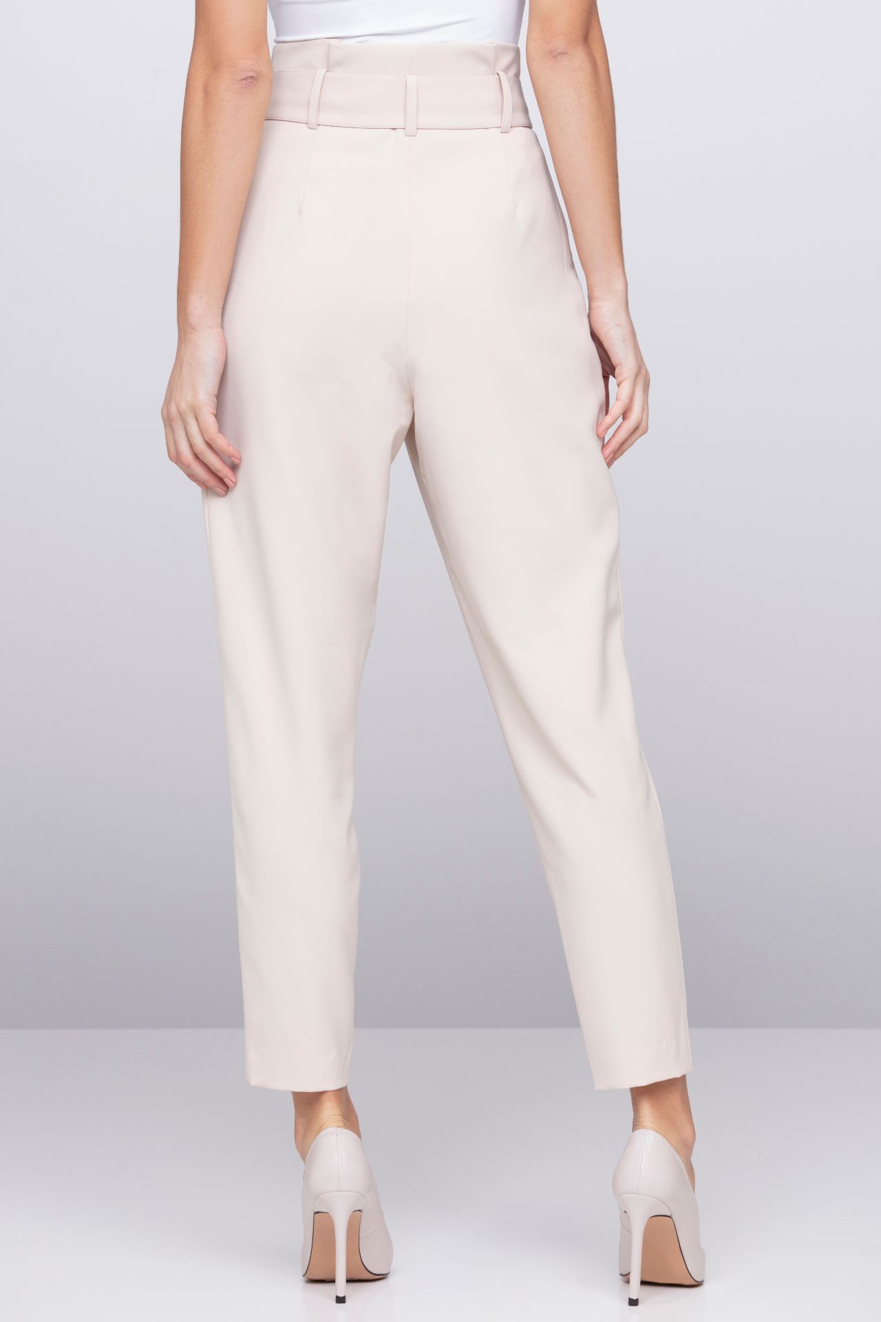 high waisted beige trousers