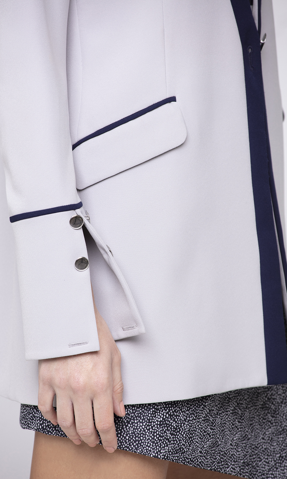 lapelless blazer with contrast piping